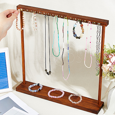 Wooden Necklace Organizer Display Stands ODIS-WH0331-20B-1