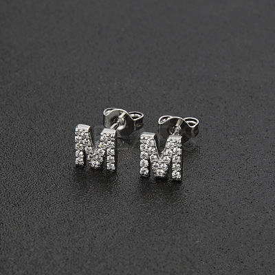 Brass Micro Pave Clear Cubic Zirconia Stud Earrings FS-WGC2F12-13-1