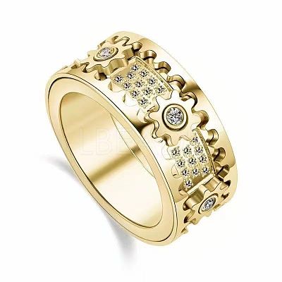 Gear Brass Micro Pave Clear Cubic Zirconia Rotatable Finger Rings FS-WGBD3BF-29-1