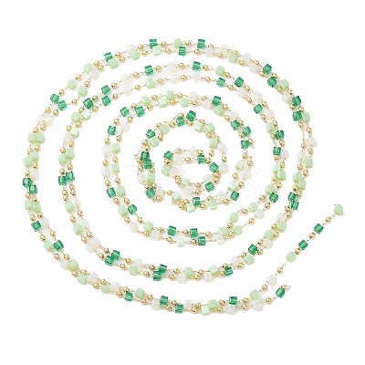 Faceted Cube Glass & Round Beaded Chains CHC-G018-03KCG-01-1