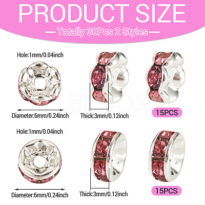 30Pcs 2 Colors Brass Rhinestone Spacer Beads RB-TA0001-29G-1