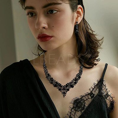 Teardrop Alloy Rhinestone Pendant Necklaces & Stud Dangle Earrings Sets WGA4CA9-12-1
