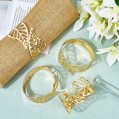 4Pcs Leaf Iron Cuff Bangles BJEW-SP0001-15G-1