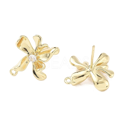 Brass Micro Pave Clear Cubic Zirconia Stud Earring Findings KK-Z106-02G-03-1
