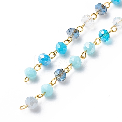 Handmade Electroplate Glass Faceted Rondelle Beaded Chains AJEW-SZ0002-41A-1