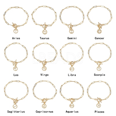 12Pcs Constellation Brass Paperclip Chains Charm Bracelets for Women BJEW-JB11256-1