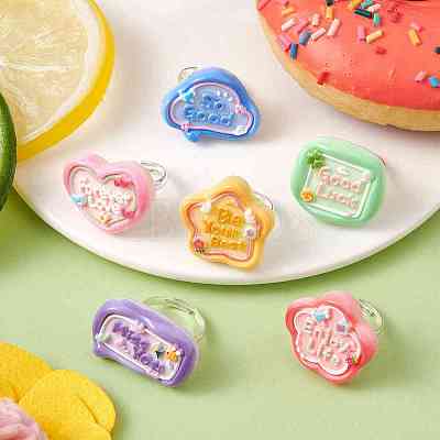 6Pcs 6 Styles Opaque Resin Adjustable Rings RJEW-JR00668-1