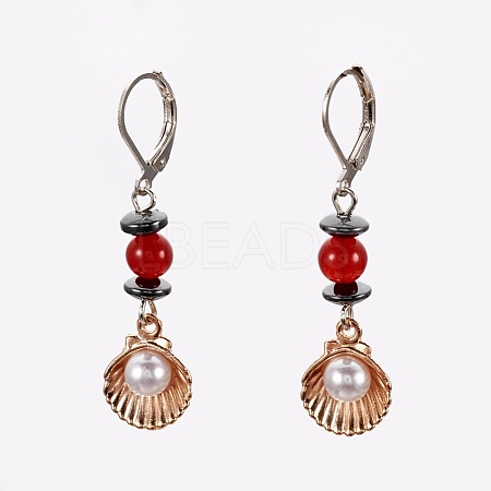 Natural Carnelian and Non-Magnetic Synthetic Hematite Leverback Earrings EJEW-JE02818-04-1