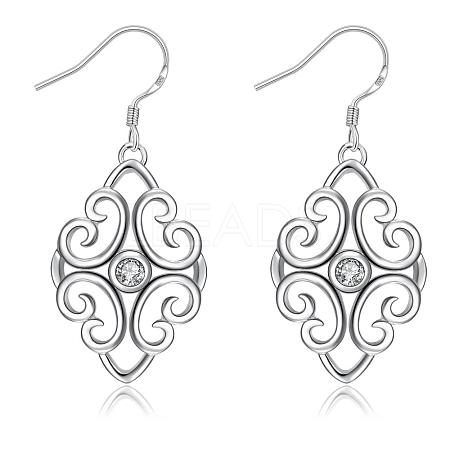Awesome Design Filigree Rhombus Brass Cubic Zirconia Dangle Earrings EJEW-BB04609-1