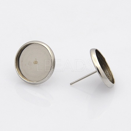 Tarnish Resistant 304 Stainless Steel Flat Round Stud Earring Settings STAS-N019-21-14mm-1