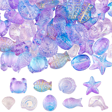 90Pcs 9 Styles Transparent Spray Painted Glass Beads GLAA-BM0001-02A-1