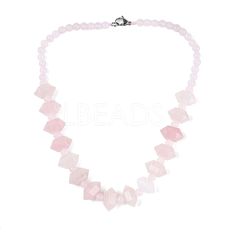 Natural Rose Quartz Round & Cone Beaded Necklaces NJEW-N064-03N-1