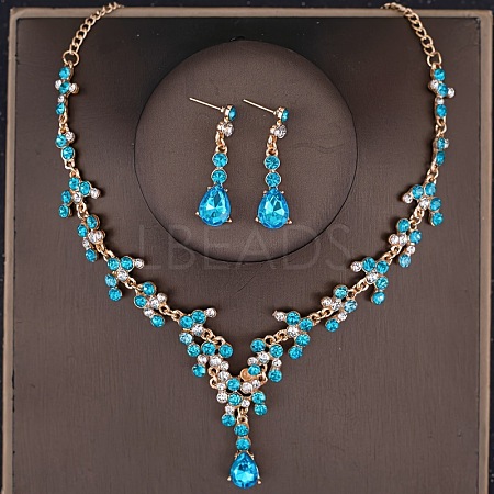 Teardrop Alloy Rhinestone Pendant Necklaces & Stud Dangle Earrings Sets FS-WGE9DA1-04-1