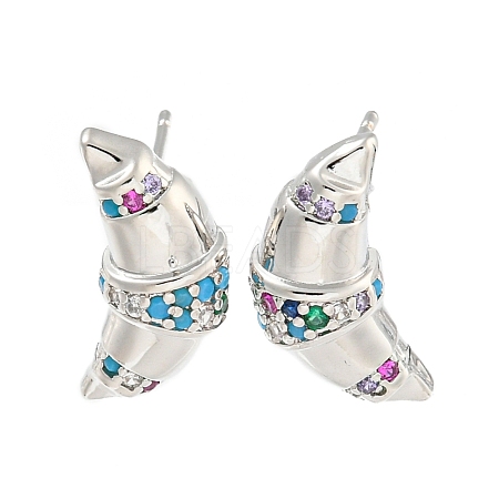 Rack Plating Brass Micro Pave Cubic Zirconia Stud Earring EJEW-C102-15P-02-1