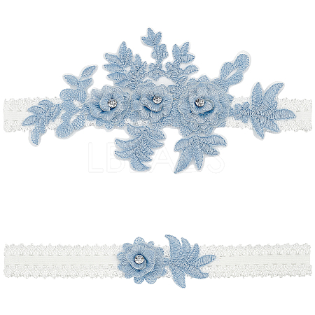 3D Flower Embroidery Polyester Lace Elastic Bridal Garters AJEW-WH0470-02A-1