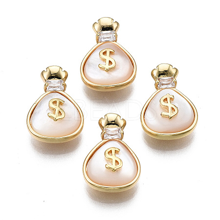 Brass Micro Pave Clear Cubic Zirconia Charms KK-S356-419-NF-1