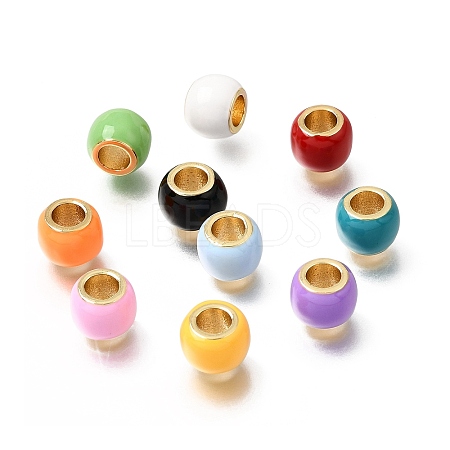 Brass Enamel European Beads KK-Z163-05G-1