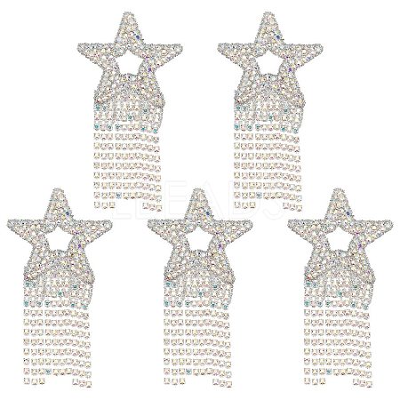 FINGERINSPIRE 5Pcs Star with Tassel Glitter Hotfix Rhinestone DIY-FG0002-59-1