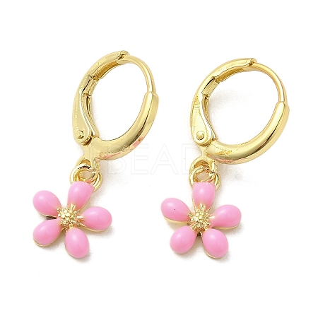 Flower Real 18K Gold Plated Brass Dangle Leverback Earrings EJEW-L268-009G-02-1