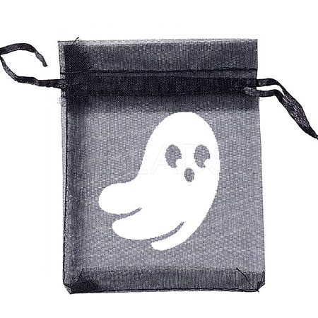 Halloween Organza Ghost Printed Gift Bags with Drawstring PW-WG768D7-02-1