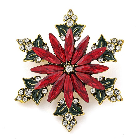 Christmas Theme Golden Zinc Alloy with Rhinestone Brooches JEWB-B018-01AG-07-1