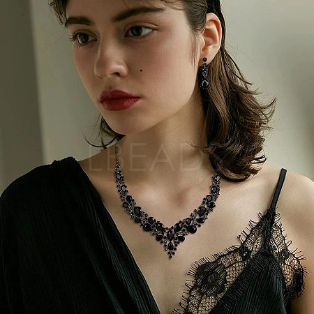 Teardrop Alloy Rhinestone Pendant Necklaces & Stud Dangle Earrings Sets WGA4CA9-12-1