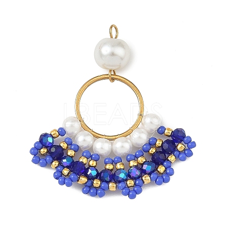 304 Stainless Steel & Glass Seed Beaded Pendants PALLOY-MZ01376-03-1