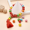 80Pcs 8 Colors Printed  Natural Wood Beads WOOD-FW0001-10-6