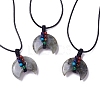 Adjustable Natural & Synthetic Mixed Gemstone Double Horn Pendant Necklace with Wax Cord for Women NJEW-B086-01-2