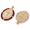 Rack Plating Brass Pave Shell Religion Jesus Cross Pendants KK-U032-01G-B-2