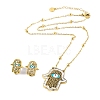 Ion Plating(IP) Hamsa Hand with Evil Eye Resin & Rhinestone Stud Earrings & Pendant Necklaces Sets SJEW-M100-06G-1