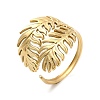 Ion Plating(IP) 304 Stainless Steel Leaf Open Cuff Ring for Women RJEW-M149-23G-3