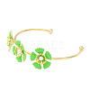 Alloy Flower with Imitation Pearl Beaded Open Cuff Bangle for Women LS-BJEW-D054-02G-02-3