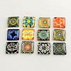 Floral Pattern Glass Flatback Square Cabochons GGLA-S022-15mm-37-1