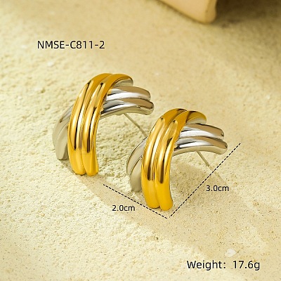 304 Stainless Steel Two Tone Stud Earrings FS-WG8A1D7-09-1