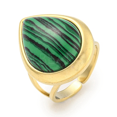 Ion Plating(IP) 304 Stainless Steel Synthetic Malachite Cuff Rings G-Z056-09G-03-1