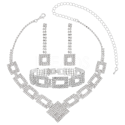 1 Bag Rhombus & Square Crystal Rhinestone Stud Earrings & Chain Necklaces & Bracelets SJEW-UN0001-26-1