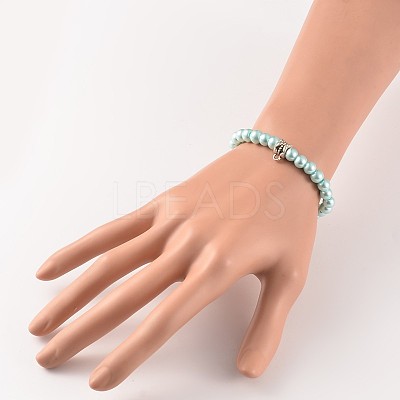 Round Glass Pearl Beaded Stretch Bracelets BJEW-JB02169-1