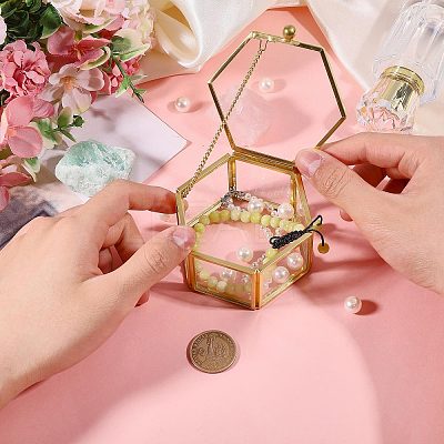 Glass Jewelry Presentation Boxes with Golden Tone Metal Frame CON-WH0133-014-1