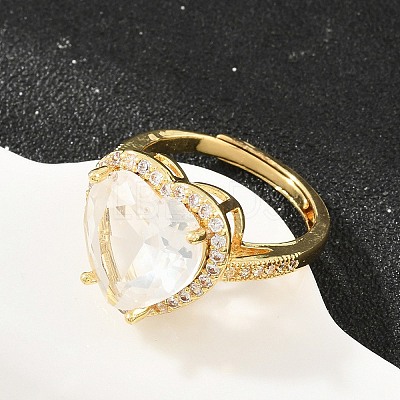 Heart Brass Micro Pave Cubic Zirconia Cuff Open Rings for Women CU-CBA0A21-02G-03-1