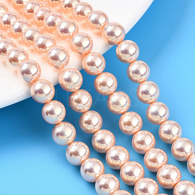 UV Plating Pearlized Glass Pearl Beads Strands GLAA-F128-01B-T7-1