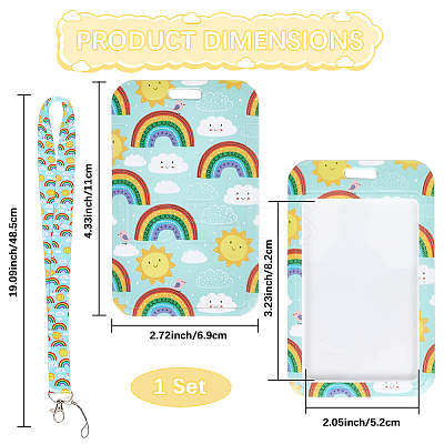 Plastic ID Card Sleeve with Polyester Lanyard Strap AJEW-WH20017-33F-1