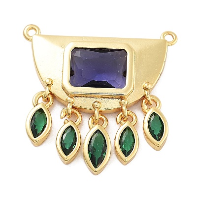 Rack Plating Brass Micro Pave Cubic Zirconia & Glass Pendants KK-Z071-66G-01-1