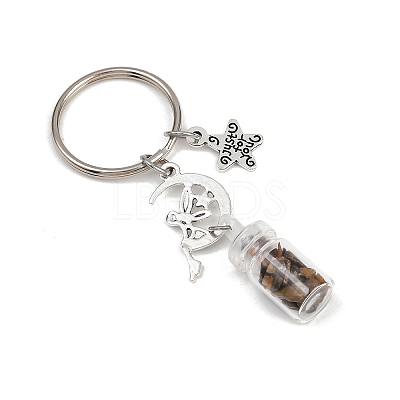 7Pcs 7 Styles Glass Bottle with Chakra Gemstone Chip Inside Keychains KEYC-JKC01393-01-1