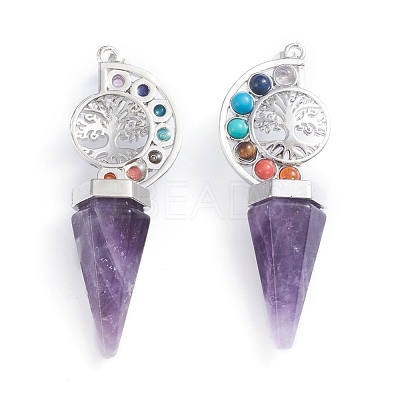 Natural & Synthetic Mixed Gemstone Big Chakra Pointed Pendants G-E566-06-1