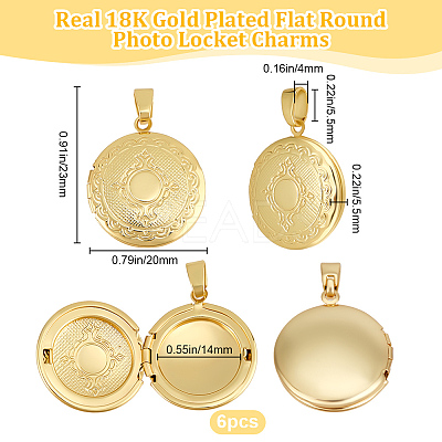 6Pcs Brass Locket Pendants KK-BBC0015-48-1