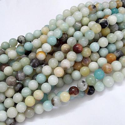 Natural Flower Amazonite Beads Strands G-G692-01-8mm-1
