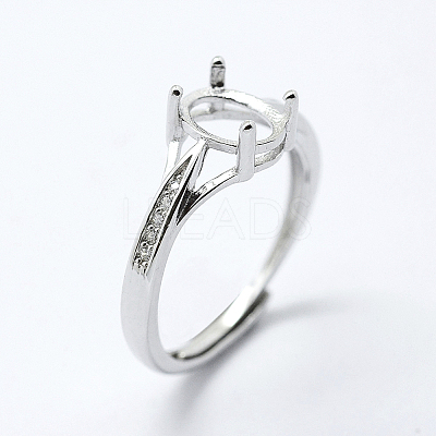 Anti-Tarnish Rhodium Plated 925 Sterling Silver Finger Ring Components STER-G027-17P-1