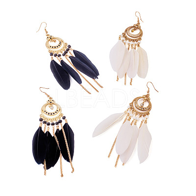 2Pairs 2 Colors Feather Chandelier Earrings EJEW-TA0001-81E-1