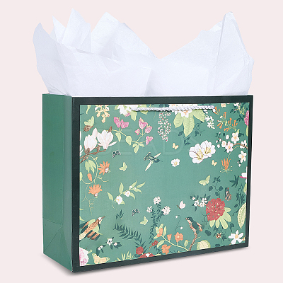 1Pc Flower Printed Paper Gift Bags with Rope Handle ABAG-SP0001-30B-1